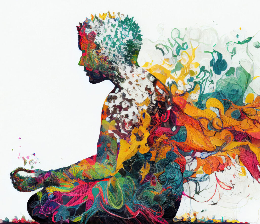kolorowa postać medytuje aby uspokoić swoje emocje