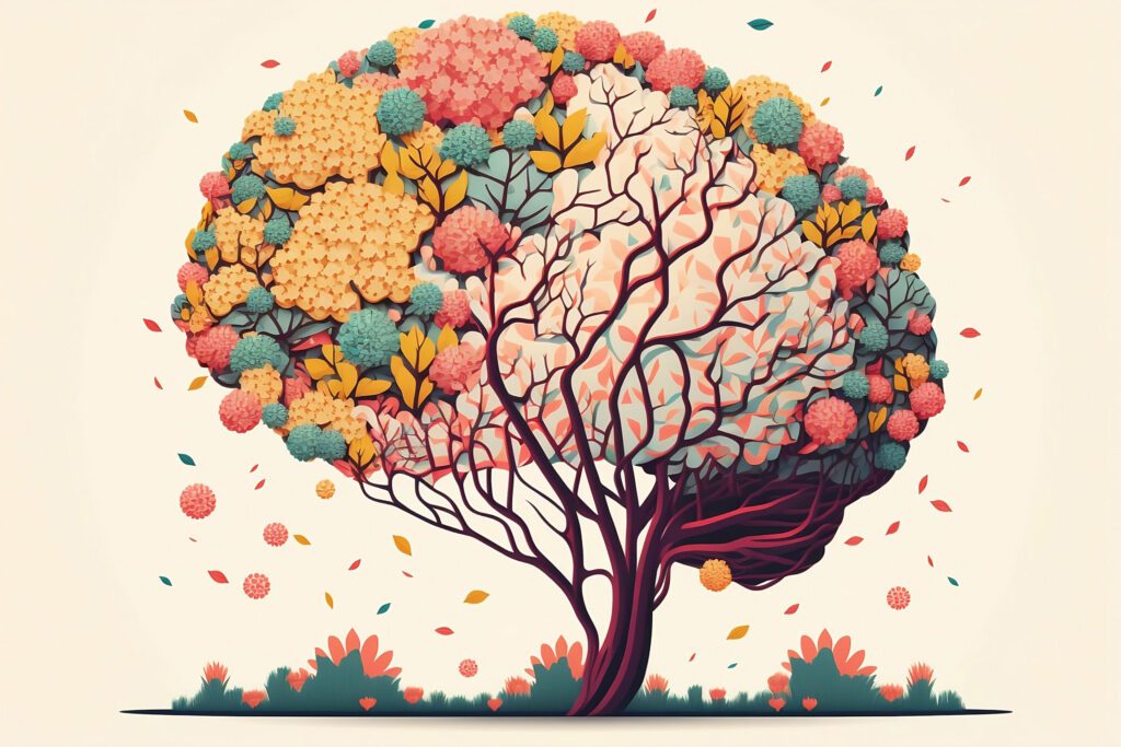 mozg w kształcie kwitnącego drzewa
