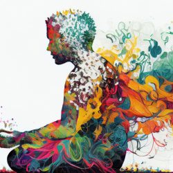 kolorowa postać medytuje aby uspokoić swoje emocje